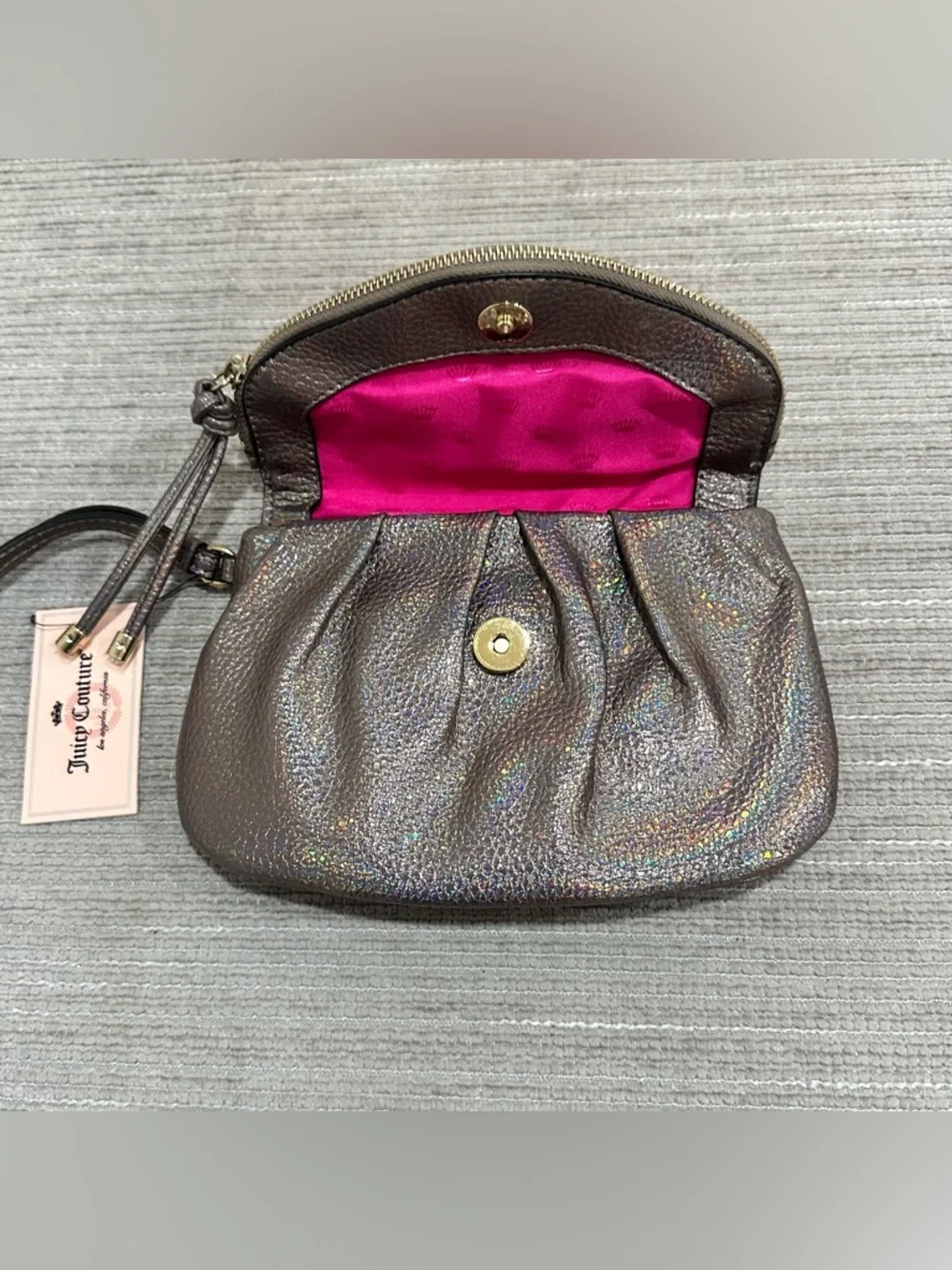Juicy Couture Pewter Rainbow Traveler Wristlet‎ Clutch Bag NWT